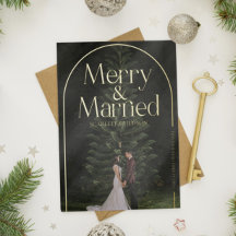 Kerstkaart voor pasgetrouwden: Merry & Married