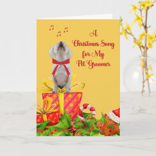 kerstKaart voor Pet Groomer met White Dog Kaart (Gele Bloem)