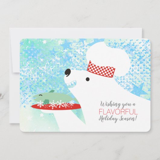 kerstkaart voor poolrestaurants met beer, chef-kok (Voorkant)