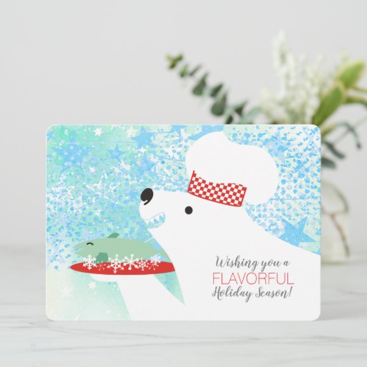 kerstkaart voor poolrestaurants met beer, chef-kok (Staand voorkant)