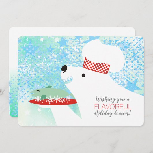 kerstkaart voor poolrestaurants met beer, chef-kok (Voorkant / Achterkant)