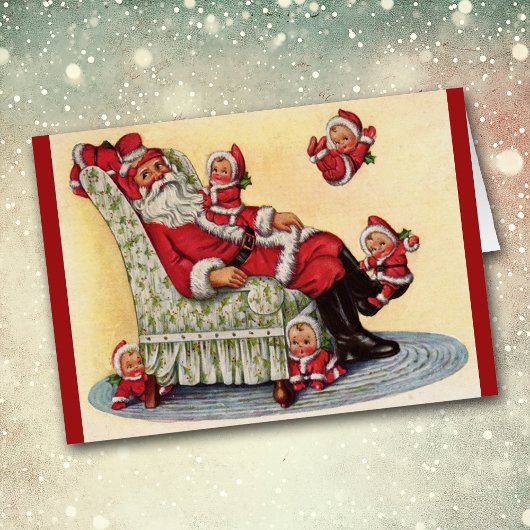 kerstkaart voor Santa Claus Babysits Retro Afbeeld