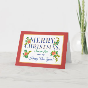 Kerstkaart voor Schoonzoon met Poinsettia's en Kli Kaart