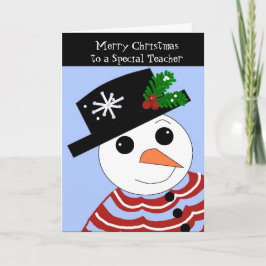 Kerstkaart voor speciale leerkracht Sneeuwman Feestdagen Kaart