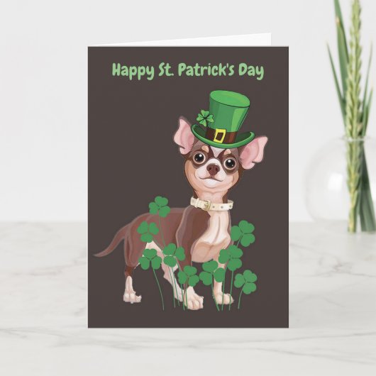 Kerstkaart voor St. Patrick's Day met Chihuahua-pu Feestdagen Kaart (Voorkant)
