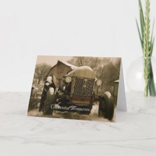 Kerstkaart voor trekkers: Oude tractorherinneringe Feestdagen Kaart