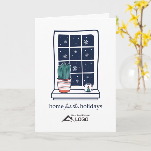 Kerstkaart voor vastgoed 'Thuis voor de feestdagen Kaart (Gele Bloem)