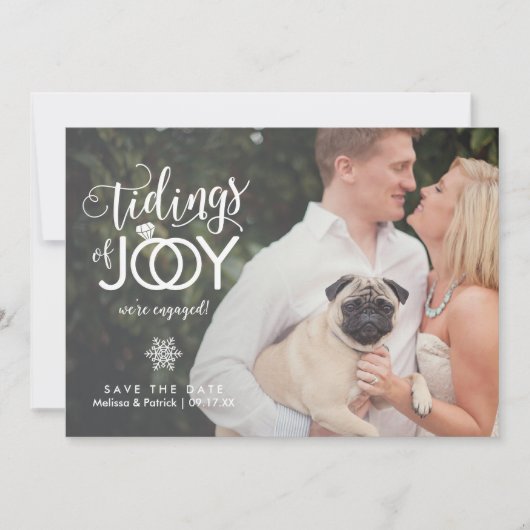 Kerstkaart voor verlovingsaankondiging met 'save t (Voorkant)