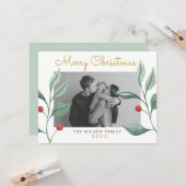 kerstkaart voor Waterverf Greenery en Berry Family Kaart (Voorkant / Achterkant in situ)