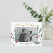 kerstkaart voor Waterverf Greenery en Berry Family Kaart (Staand voorkant)