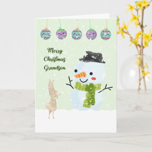 KerstKaart voor Young Grandson Snowman Kaart (Gele Bloem)