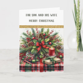 Kerstkaart voor zoon en vrouw met vrolijk kerstgro feestdagen kaart