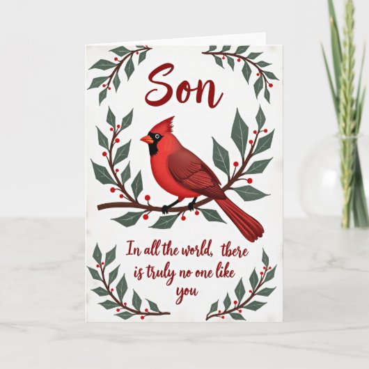 Kerstkaart voor zoon met rode kardinaal kaart (Voorkant)