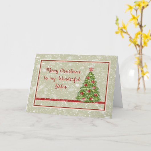 kerstKaart voor zuster Green met boom Kaart (Gele Bloem)