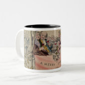 kerstkaart, voorbeeld van de bekende kerstmis tweekleurige koffiemok (Voorkant links)