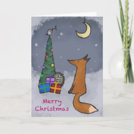 kerstkaart, vos en vrienden, met uw foto feestdagen kaart