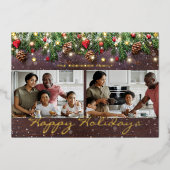 Kerstkaart 'vrolijke feestdagen' met houten look 2 folie feestdagenkaart (Voorkant)