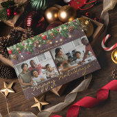 Kerstkaart 'vrolijke feestdagen' met houten look 2 folie feestdagenkaart