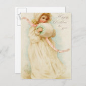 kerstkaart waarop een meisje met een muf is afgebe feestdagenkaart (Voorkant / Achterkant)