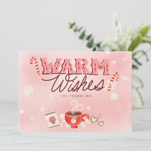 Kerstkaart 'Warme Wensen' met Warme Chocolade (Staand voorkant)