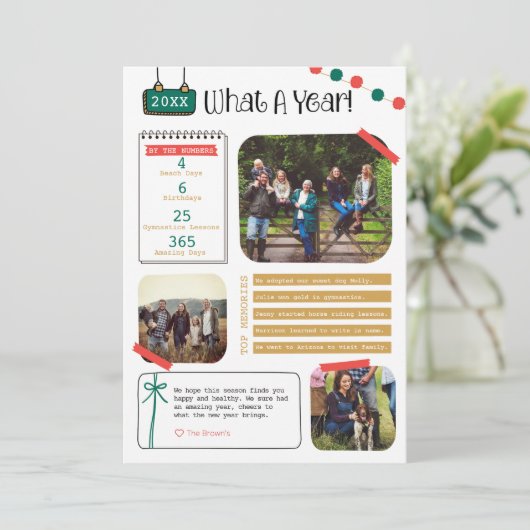Kerstkaart 'Wat een jaar' in Review (Staand voorkant)