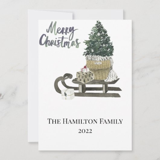 KerstKaart Waterverf Gepland en Boom Kaart (Voorkant)