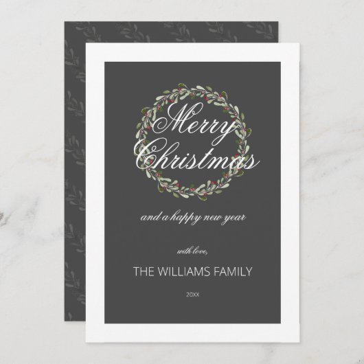 kerstkaart waterverf met Charcoal grijs (Voorkant / Achterkant)