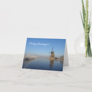 Kerstkaart winterlandschap met windmolen feestdagen kaart