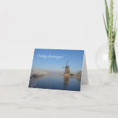 Kerstkaart winterlandschap met windmolen feestdagen kaart (Voorkant)