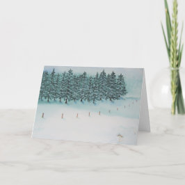 Kerstkaart Winterveld en Groene Bomen Kaart