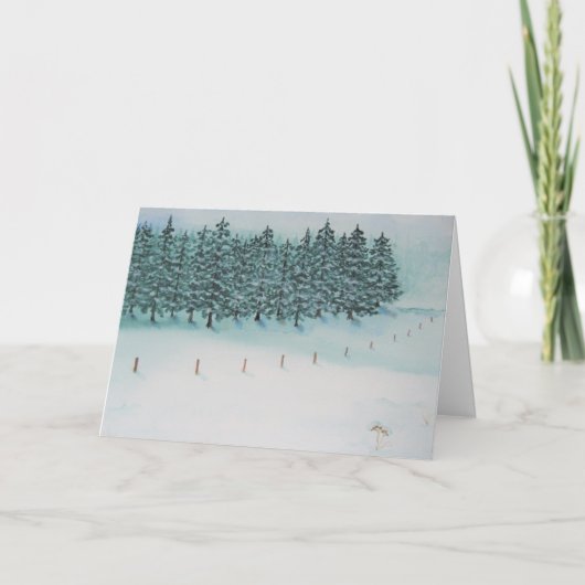 Kerstkaart Winterveld en Groene Bomen Kaart (Voorkant)