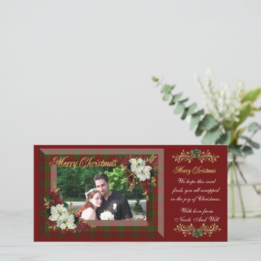 Kerstkaart witte poinsettia's (Staand voorkant)