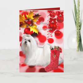 Kerstkaart Xmas Maltezer Hond Puppy Hartjes Feestdagen Kaart