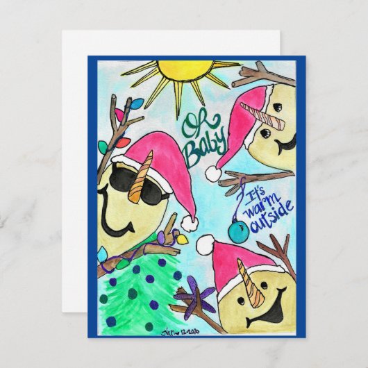 Kerstkaart Zandmannen Baby Het is warm buiten (Voorkant / Achterkant)