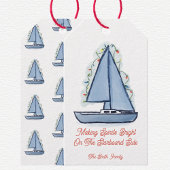 Kerstkaart zeilboot cadeaulabel