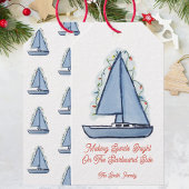 Kerstkaart zeilboot cadeaulabel