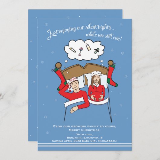 kerstkaart Zwangerschap Aankondiging - Brunette (Voorkant / Achterkant)