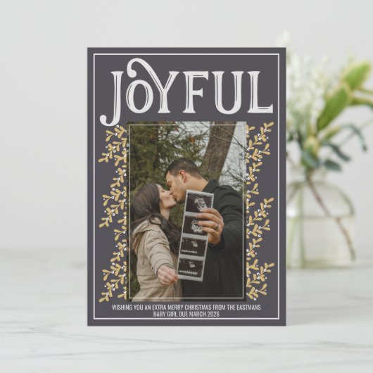 Kerstkaart zwangerschapsaankondiging familie (Staand voorkant)