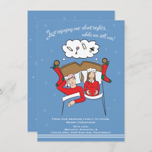 Kerstkaart Zwangerschapskaart - Brunette 4x6 (Voorkant / Achterkant)