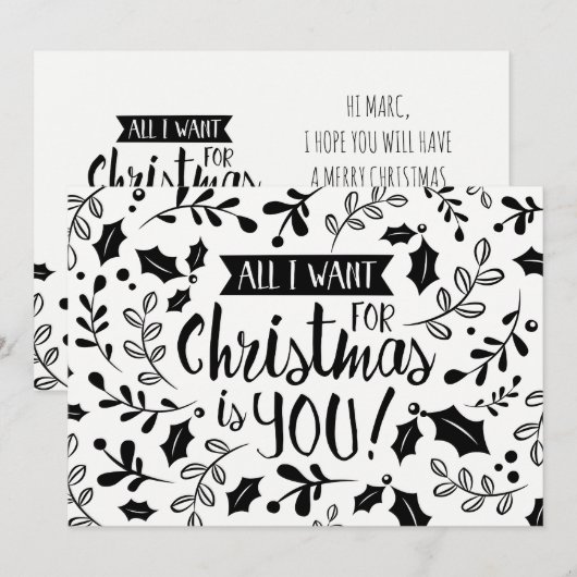 Kerstkaart zwart en wit, alles wat ik wil bijkanto (Voorkant / Achterkant)