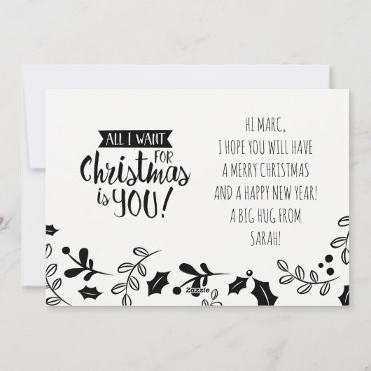 Kerstkaart zwart en wit, alles wat ik wil bijkanto (Achterkant)