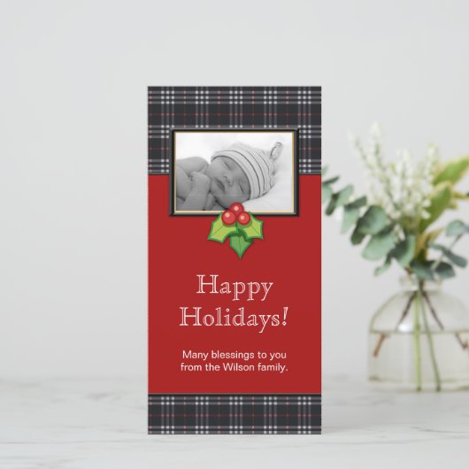 Kerstkaart zwart rood geplakt (Staand voorkant)