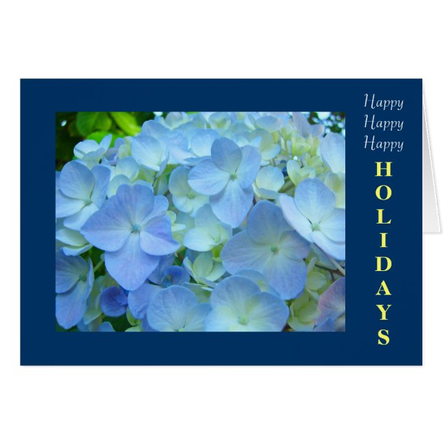 Kerstkaarten Blauwe Hortensia Bloemen (Voorkant Horizontaal)