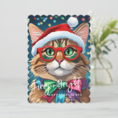 Kerstkaarten, Harig en Fel Kleurrijke Kat Feestdagenkaart (Staand voorkant)