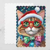 Kerstkaarten, Harig en Fel Kleurrijke Kat Feestdagenkaart (Voorkant / Achterkant)