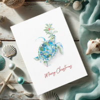 Kerstkaarten Kust Waterverf Zeeschildpad