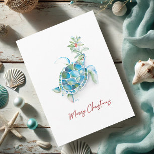 Kerstkaarten Kust Waterverf Zeeschildpad Kaart