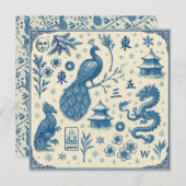 Kerstkaarten - Mahjong Toile - Plat Tweezijdig Feestdagenkaart (Voorkant / Achterkant)