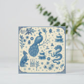 Kerstkaarten - Mahjong Toile - Plat Tweezijdig Feestdagenkaart (Staand voorkant)