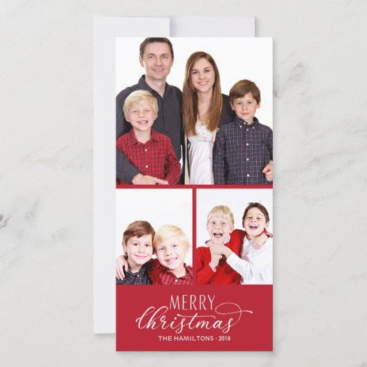 Kerstkaarten met 3 foto's Chic Script Feestdagenkaart (Voorkant)